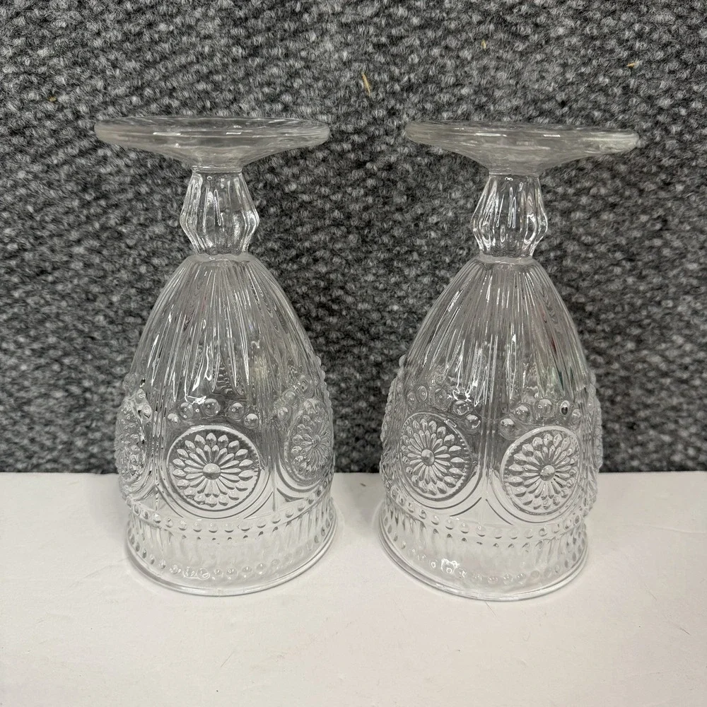 Pioneer Woman Adeline Footed Goblets 12 Oz Clear Glass Wine Water Set of 2 NEW